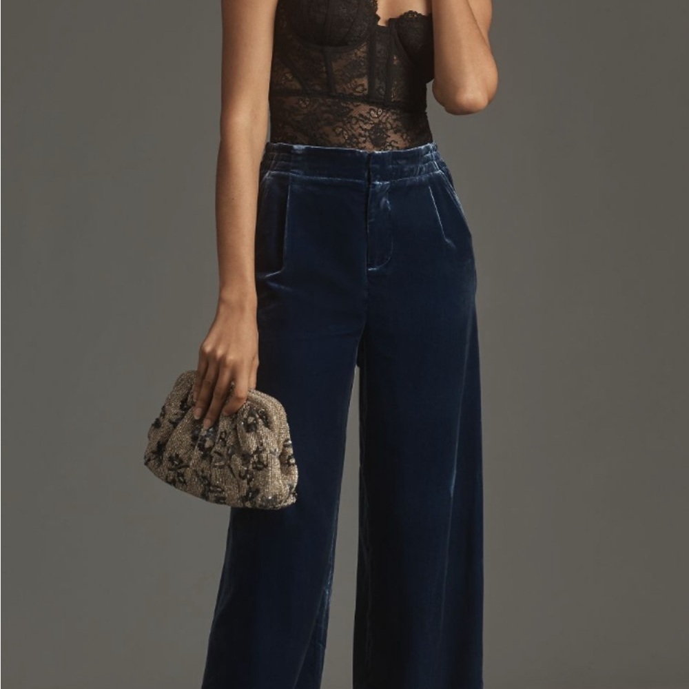 Anthropologie Blue Velvet Wide Leg Pants - Picture 2 of 7